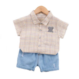 Kids Checked Pure Cotton T-shirt with Shorts