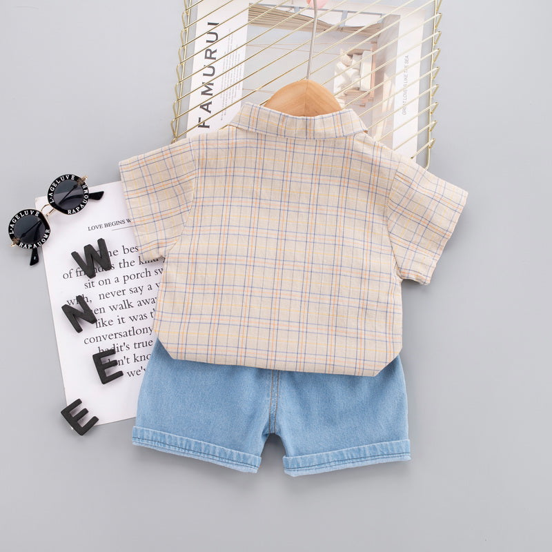 Kids Checked Pure Cotton T-shirt with Shorts