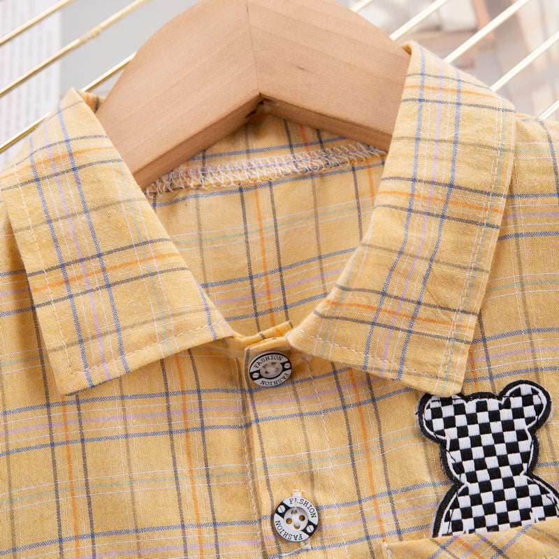 Kids Yellow Checked Pure Cotton Shirt with Shorts