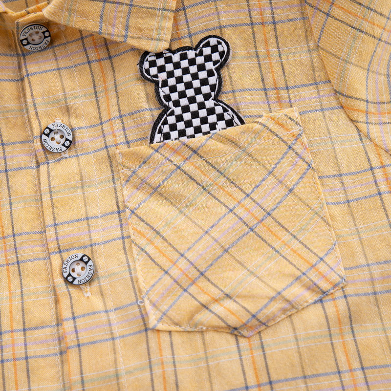 Kids Yellow Checked Pure Cotton Shirt with Shorts