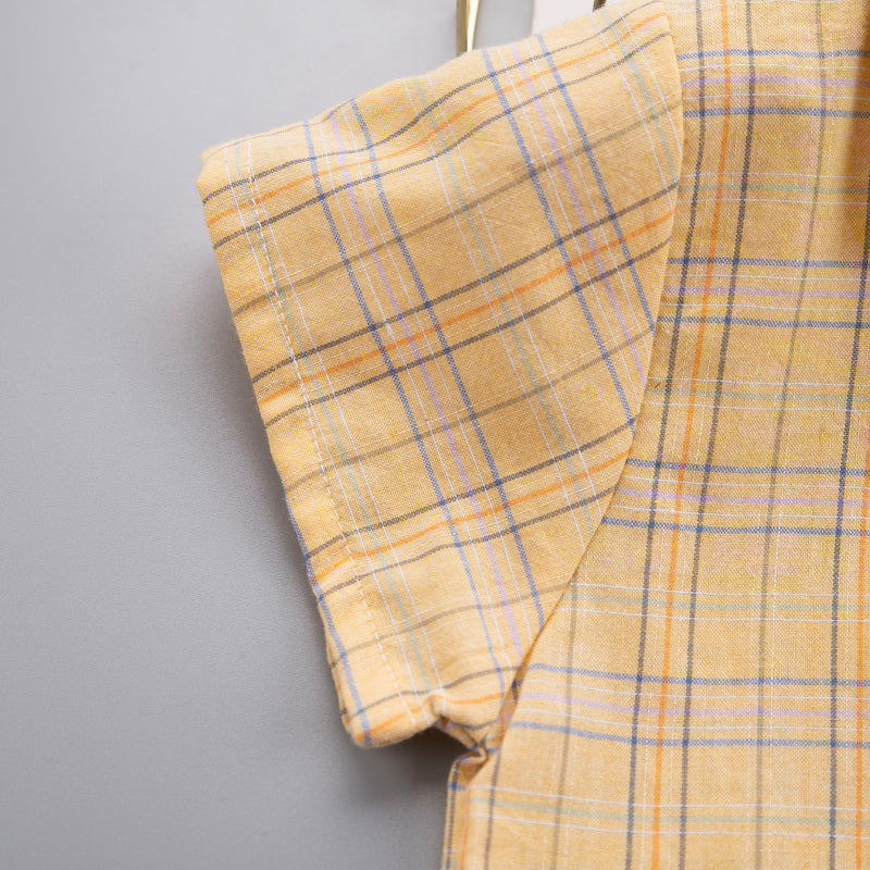 Kids Yellow Checked Pure Cotton Shirt with Shorts