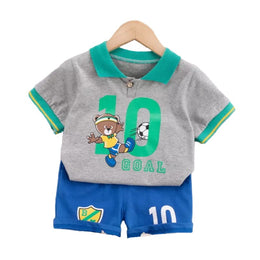 Kids Grey & Blue Printed Pure Cotton T-shirt with Shorts