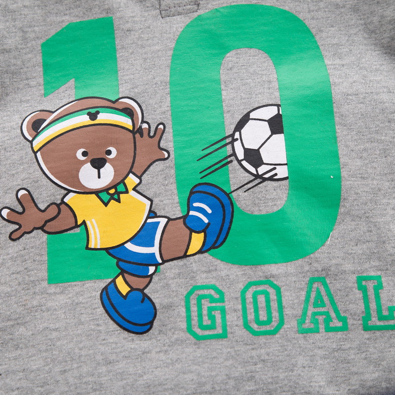 Kids Grey & Blue Printed Pure Cotton T-shirt with Shorts