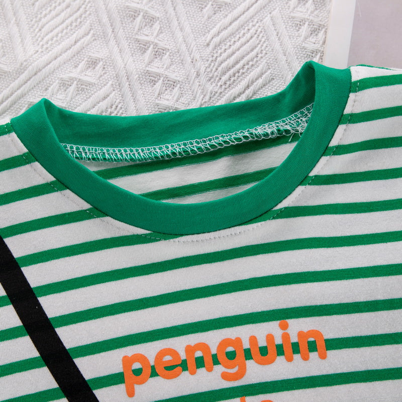 Kids Green & Blue Striped Pure Cotton T-shirt with Shorts