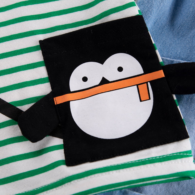 Kids Green & Blue Striped Pure Cotton T-shirt with Shorts