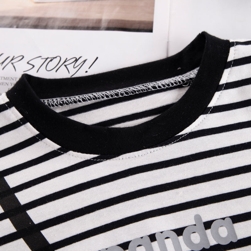 Kids Black Striped Pure Cotton T-shirt with Shorts