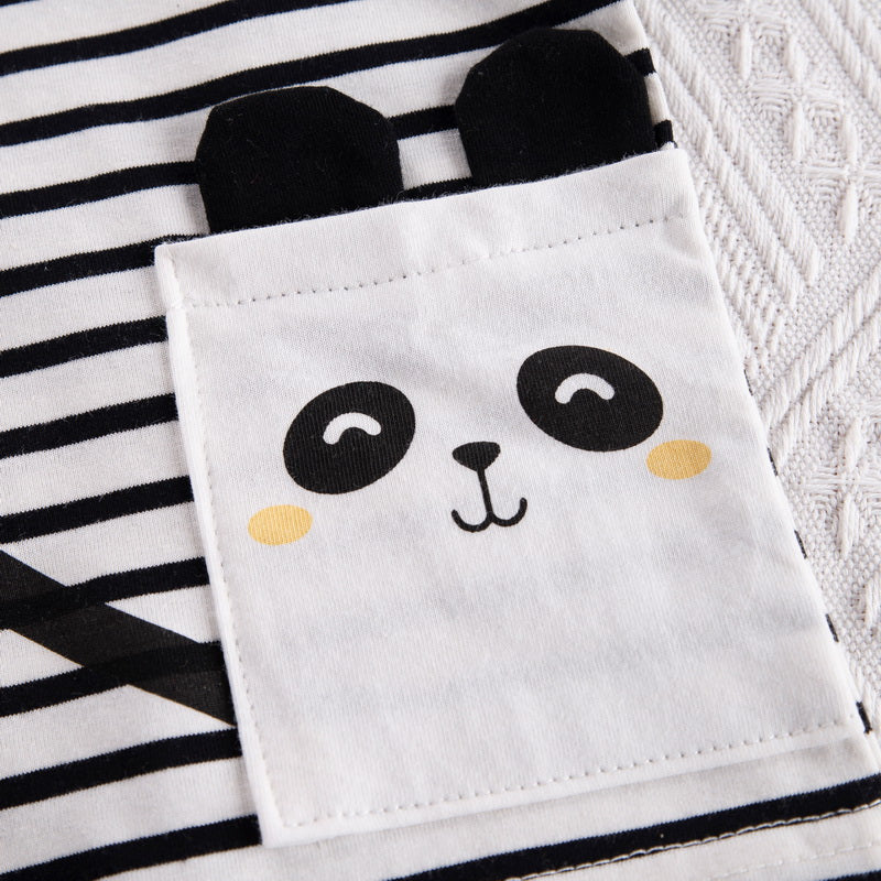Kids Black Striped Pure Cotton T-shirt with Shorts
