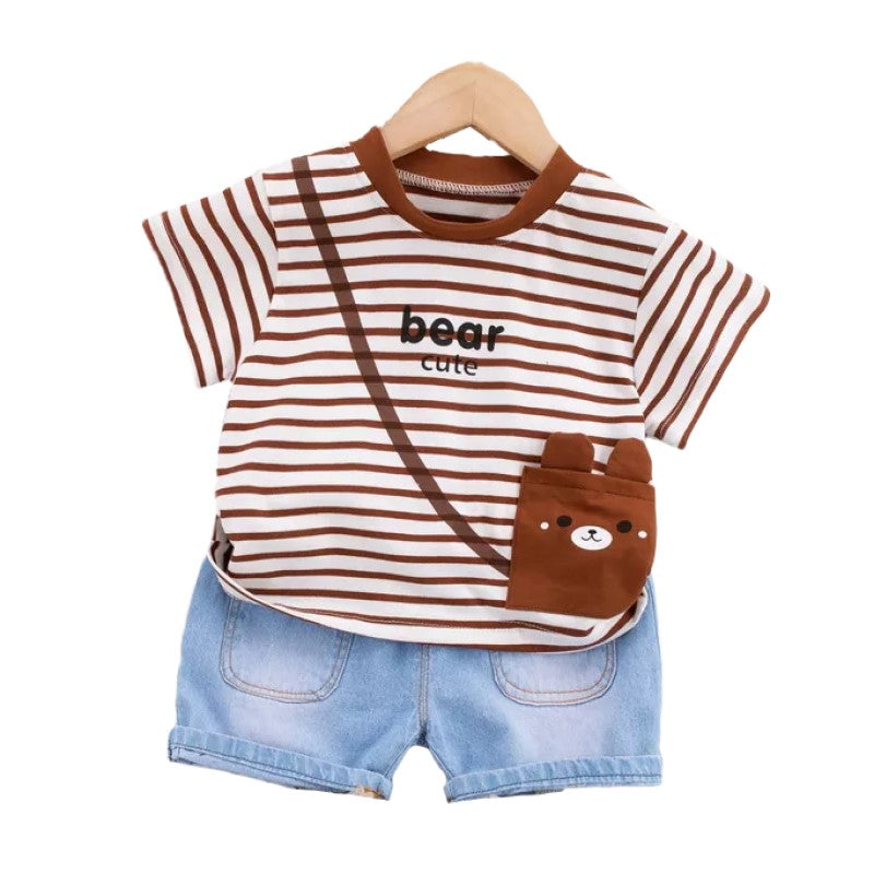 Kids Striped Pure Cotton T-shirt with Shorts