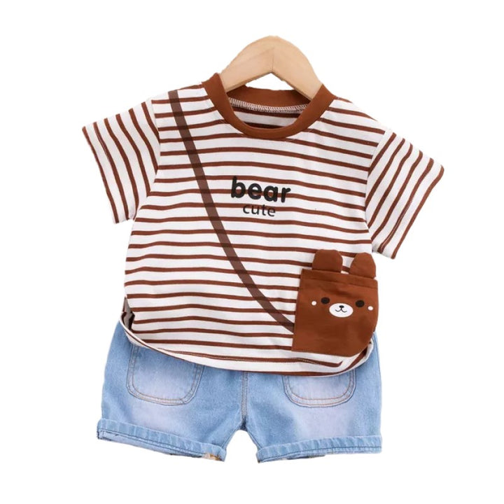Kids Striped Pure Cotton T-shirt with Shorts