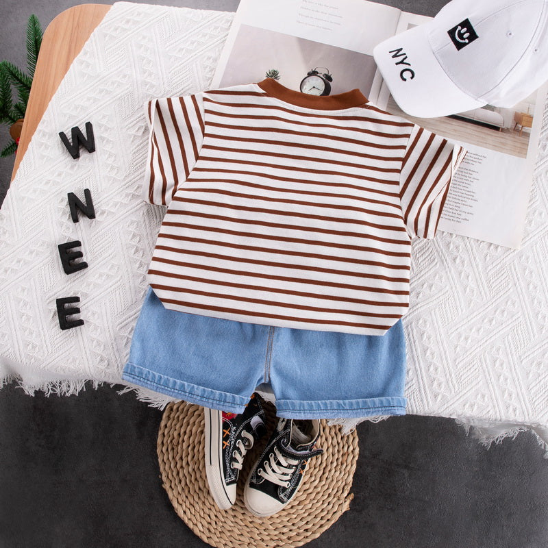 Kids Striped Pure Cotton T-shirt with Shorts