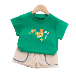 Kids Green Printed Pure Cotton T-shirt With Shorts