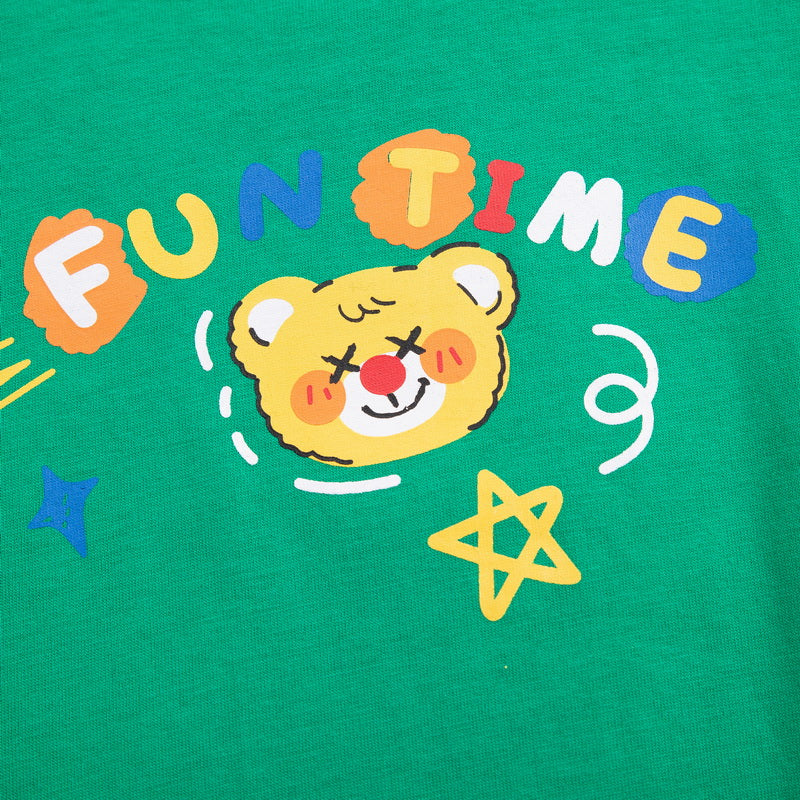 Kids Green Printed Pure Cotton T-shirt With Shorts