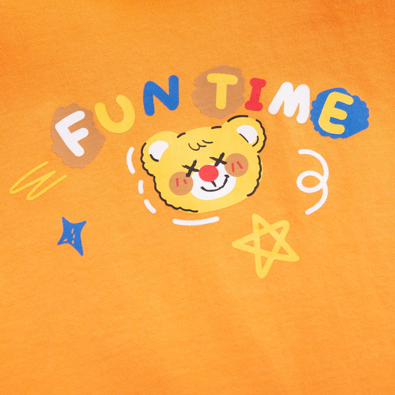 Boys Orange Teddy Bear Printed Pure Cotton T-shirt With Shorts