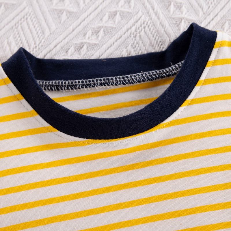 Kids Yellow Striped Pure Cotton T-shirt With Shorts