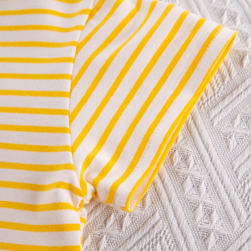 Kids Yellow Striped Pure Cotton T-shirt With Shorts