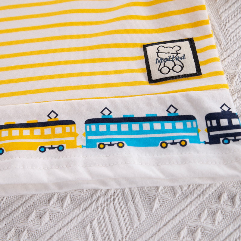 Kids Yellow Striped Pure Cotton T-shirt With Shorts