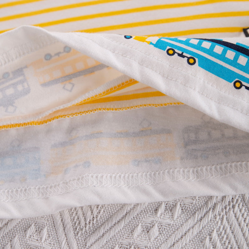 Kids Yellow Striped Pure Cotton T-shirt With Shorts