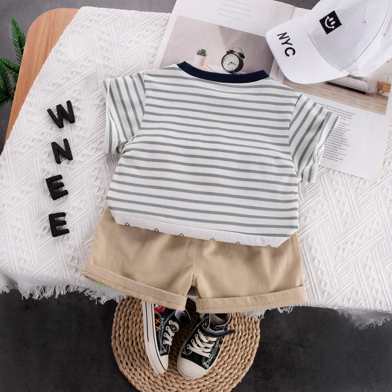Kids Grey Striped Pure Cotton T-shirt with Shorts
