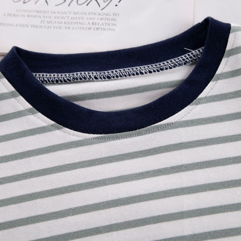 Kids Grey Striped Pure Cotton T-shirt with Shorts