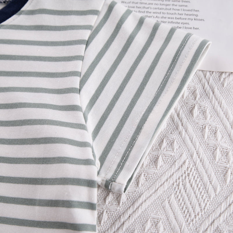 Kids Grey Striped Pure Cotton T-shirt with Shorts
