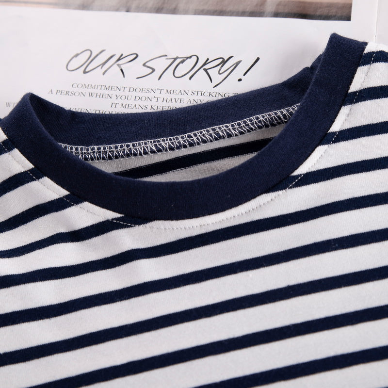 Boys Black Striped Pure Cotton T-shirt With Shorts