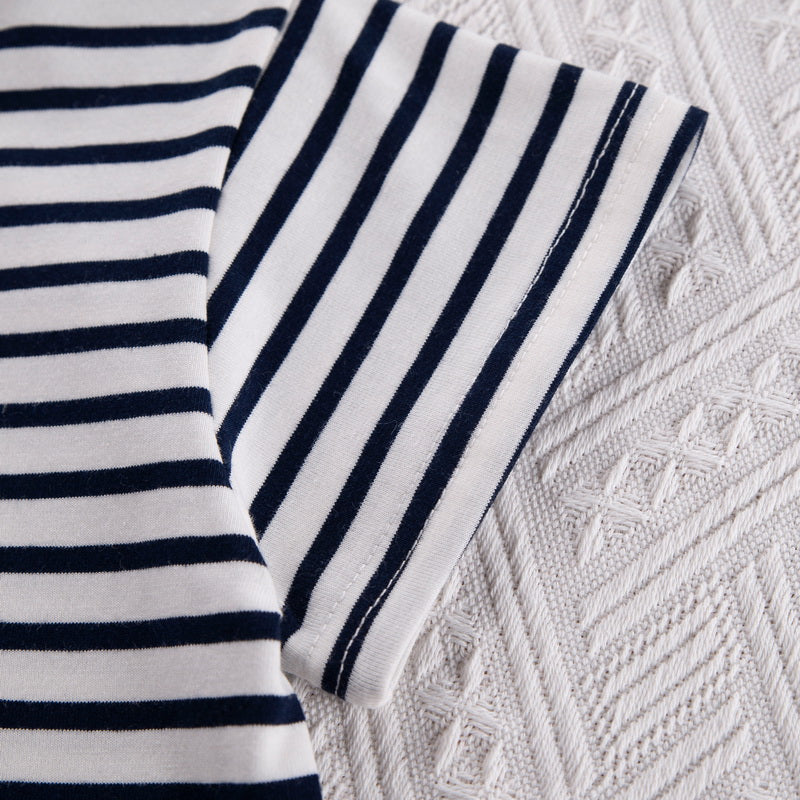 Boys Black Striped Pure Cotton T-shirt With Shorts