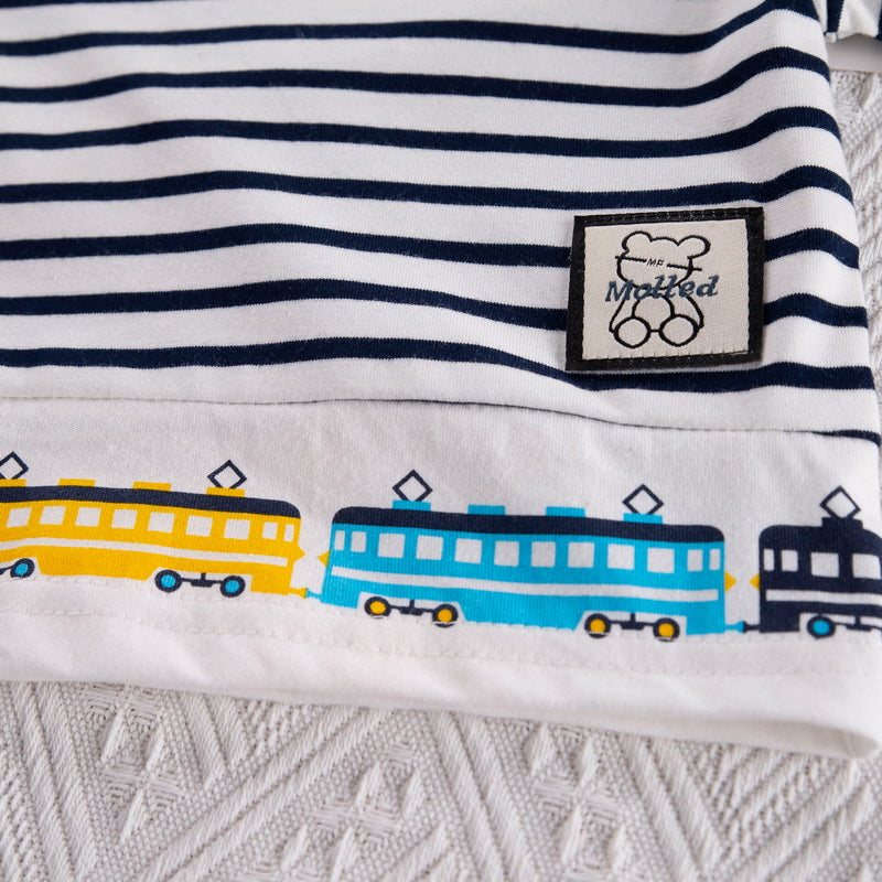 Boys Black Striped Pure Cotton T-shirt With Shorts