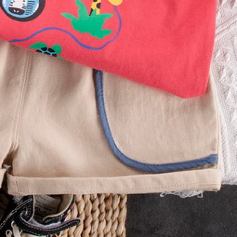 Kids Red Printed Pure Cotton T-shirt With Shorts Clothing Set