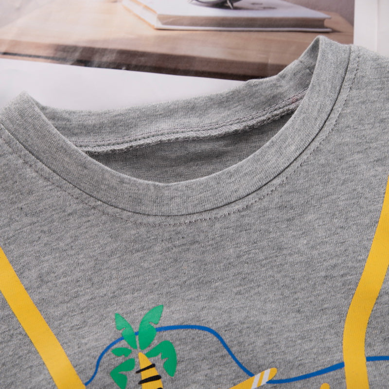 Kids Grey Graphic Printed Pure Cotton T-shirt with Shorts