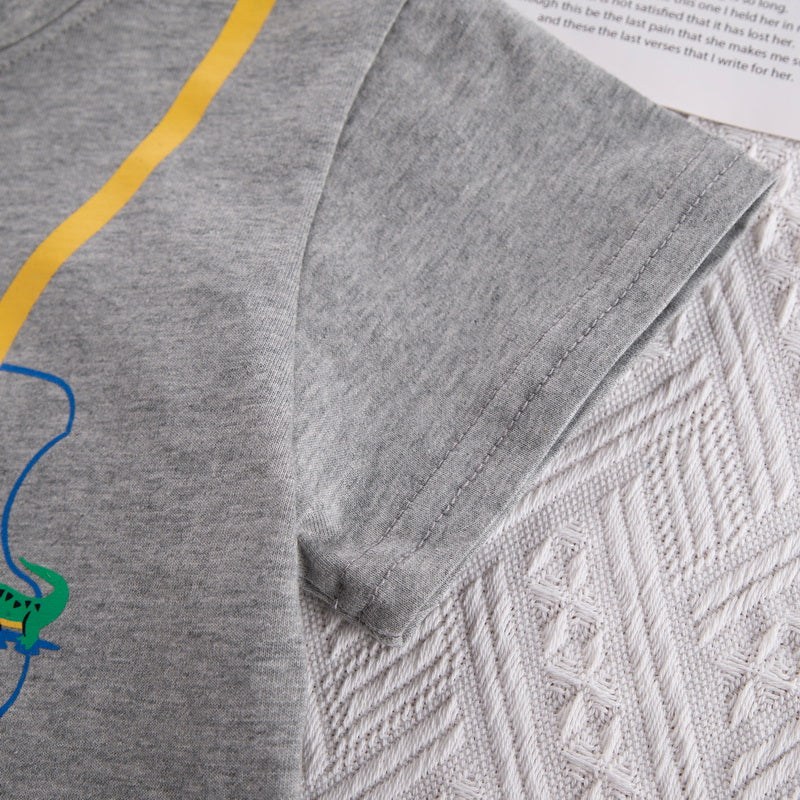 Kids Grey Graphic Printed Pure Cotton T-shirt with Shorts