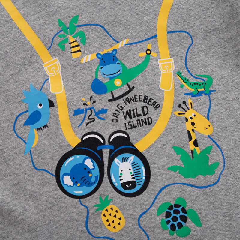 Kids Grey Graphic Printed Pure Cotton T-shirt with Shorts