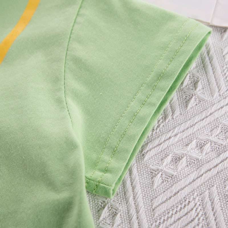 Kids Green Printed Pure Cotton T-shirt With Shorts