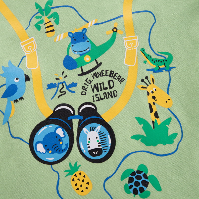 Kids Green Printed Pure Cotton T-shirt With Shorts