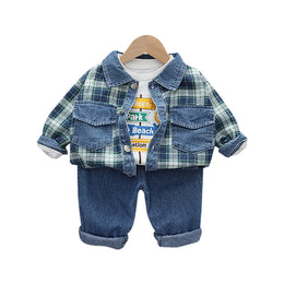 Boys Checked Pure Cotton T-shirt with Shorts