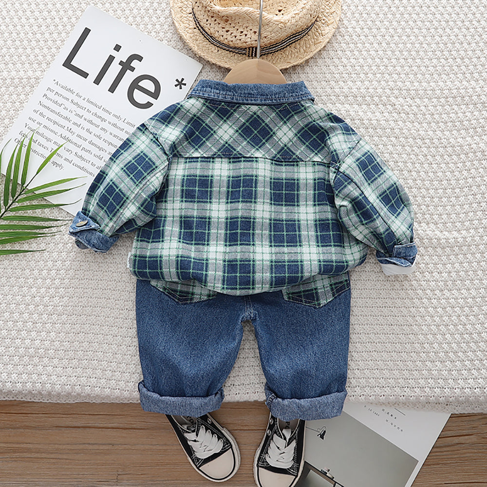 Boys Checked Pure Cotton T-shirt with Shorts