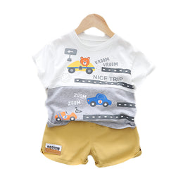 Kids White Printed Pure Cotton T-shirt with Shorts