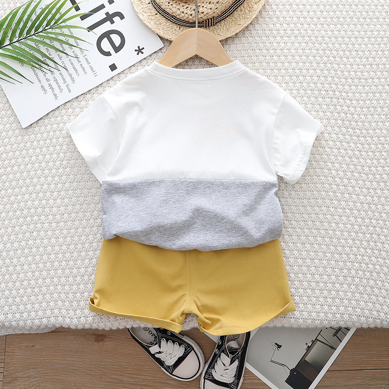 Kids White Printed Pure Cotton T-shirt with Shorts