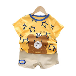 Kids Yellow Graphic Printed Pure Cotton T-shirt with Shorts