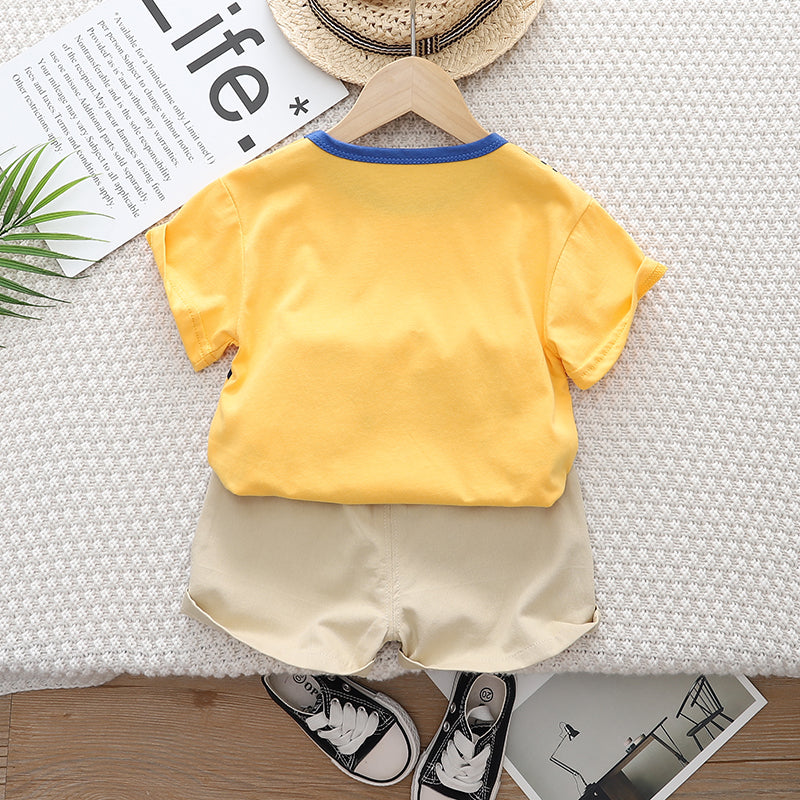 Kids Yellow Graphic Printed Pure Cotton T-shirt with Shorts
