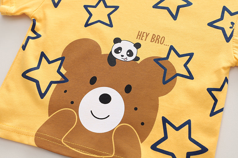 Kids Yellow Graphic Printed Pure Cotton T-shirt with Shorts