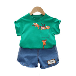 Unisex Kids Pure Cotton Printed T-shirt with Shorts