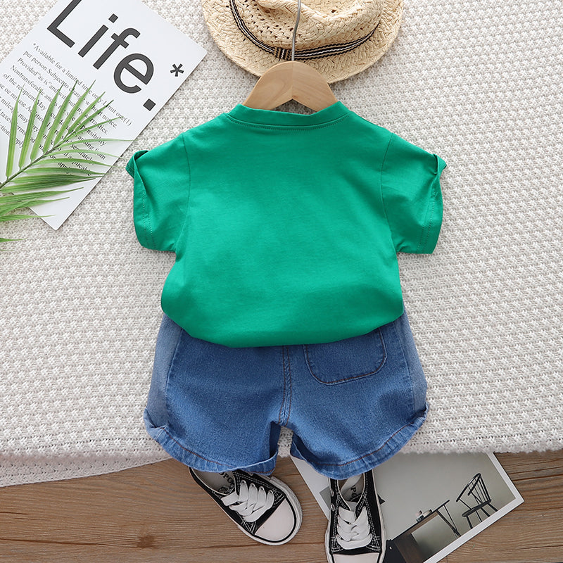 Unisex Kids Pure Cotton Printed T-shirt with Shorts