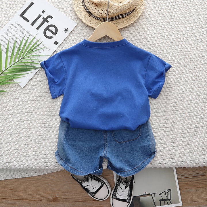 Kids Blue Typography Printed Pure Cotton T-shirt With Shorts