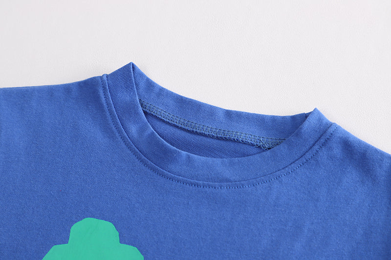 Kids Blue Typography Printed Pure Cotton T-shirt With Shorts