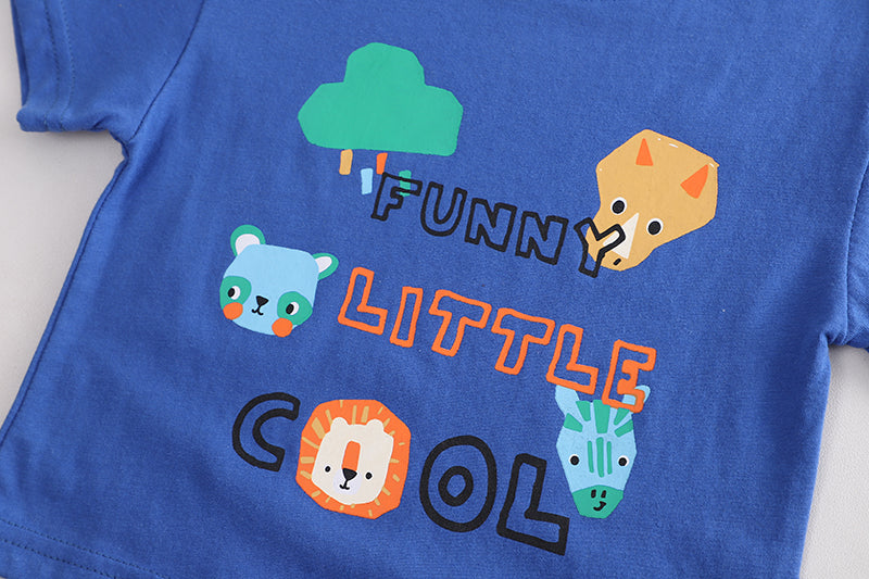 Kids Blue Typography Printed Pure Cotton T-shirt With Shorts