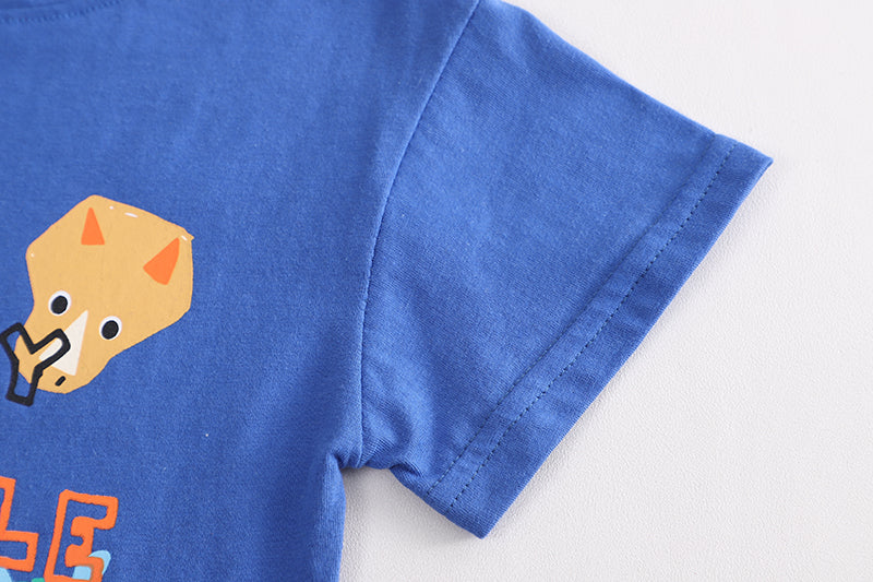 Kids Blue Typography Printed Pure Cotton T-shirt With Shorts