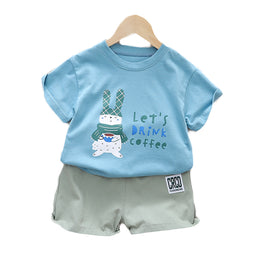 Kids Blue Printed Pure Cotton T-shirt with Shorts