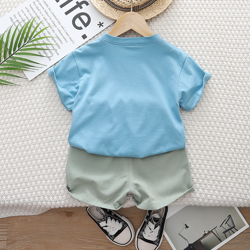 Kids Blue Printed Pure Cotton T-shirt with Shorts
