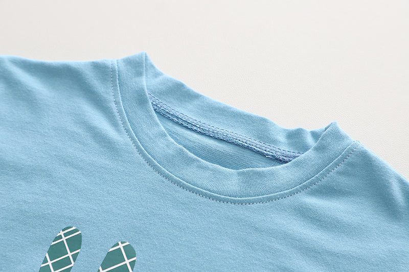 Kids Blue Printed Pure Cotton T-shirt with Shorts