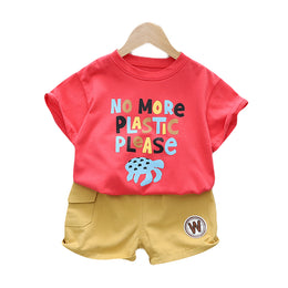 Kids Red Printed Pure Cotton T-shirt With Shorts